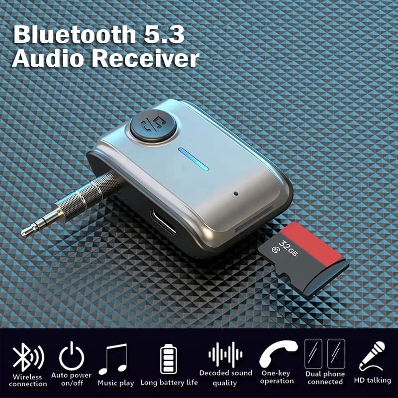 Adattatore ricevitore Bluetooth 5.3 Wireless Jack da 3.5mm trasmettitore Audio scheda TF AUX chiamata in vivavoce per autoradio lettore Mp3