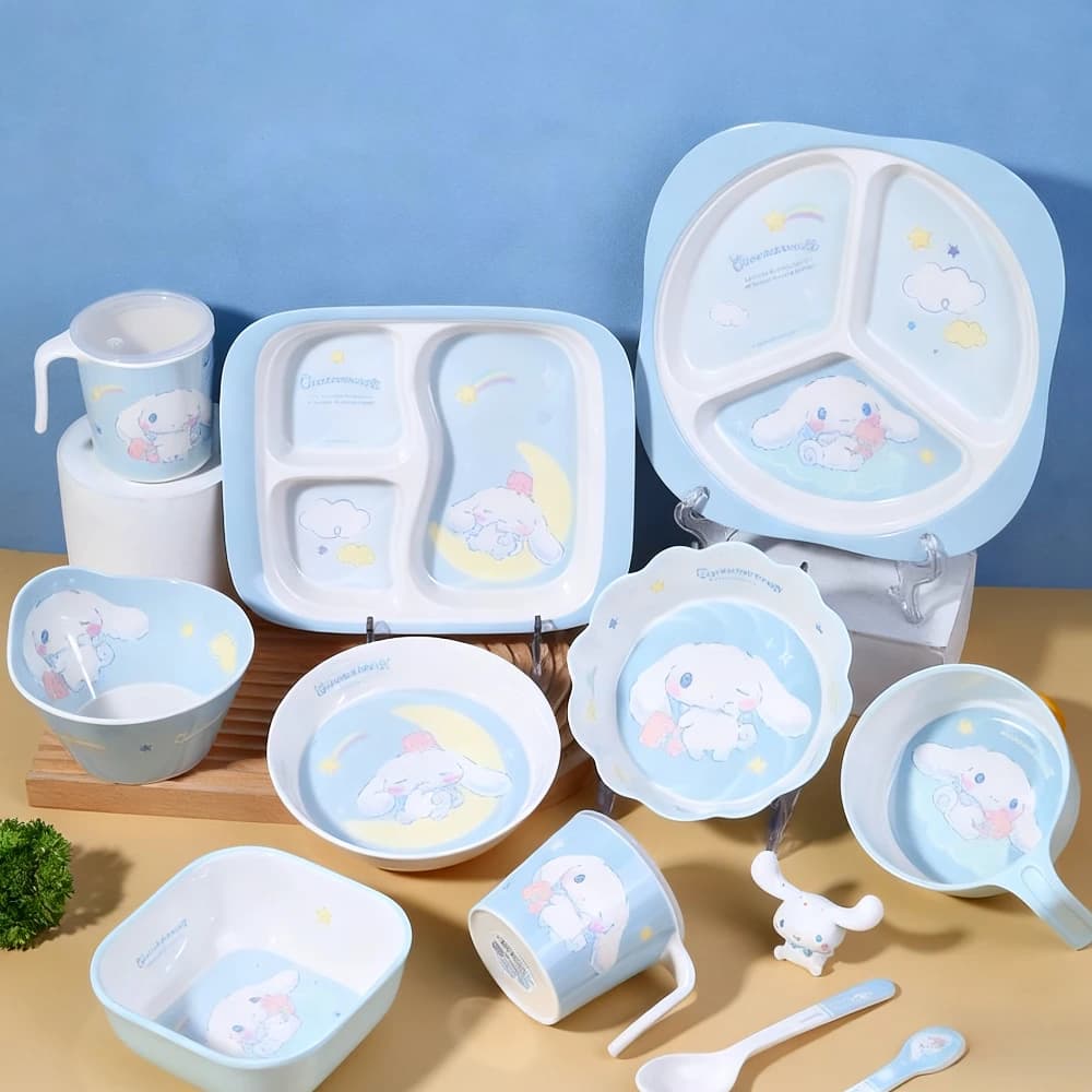 Cinnamoroll Stoviglie per bambini Piatto da colazione Simpatico cartone animato Farina d'avena Ciotola profonda Anti Goccia Anti Scottatura Tazza d'acqua 250ml per la casa