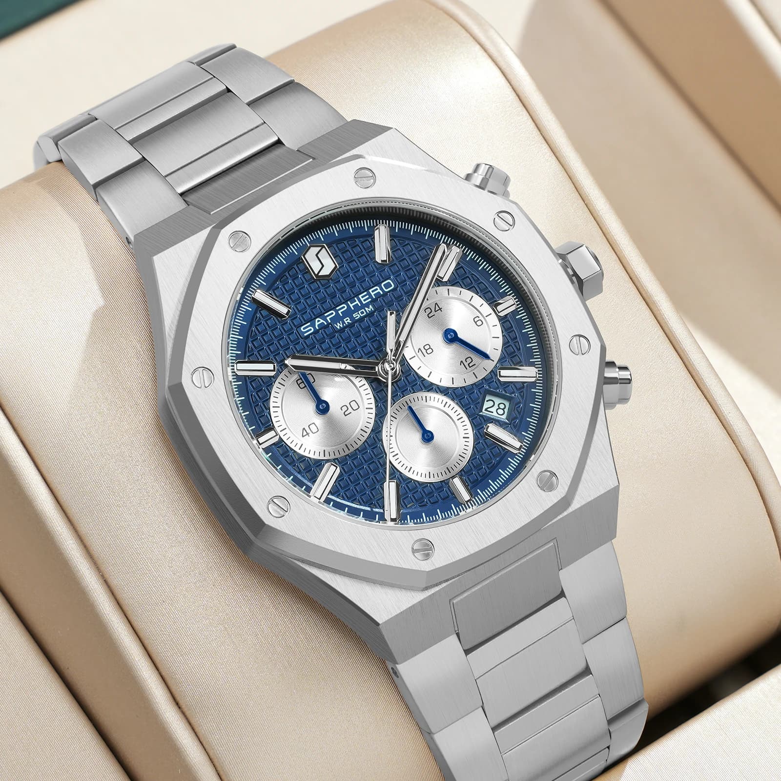 SAPPHERO Men's Watch Waterproof watch Chronograph function Date Glowing Hands Stainless Steel Watch Business Watch For Men Gift