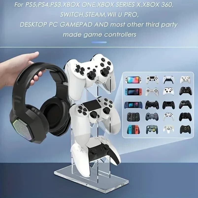 Desk Gaming Organizer 3 Tier Controller Stand Headset Hanger Game Storage Rack for PS5 PS4 Console Space Saving Setup