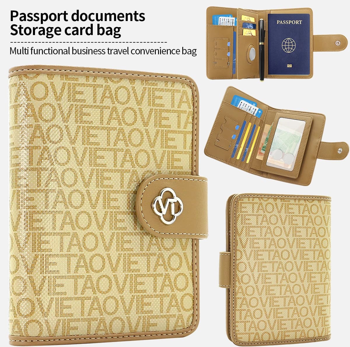 VIETAO Portafoglio porta passaporto in pelle PU di lusso per uomo donna, portafoglio da viaggio multifunzionale con slot per penna, design anti-smarrimento