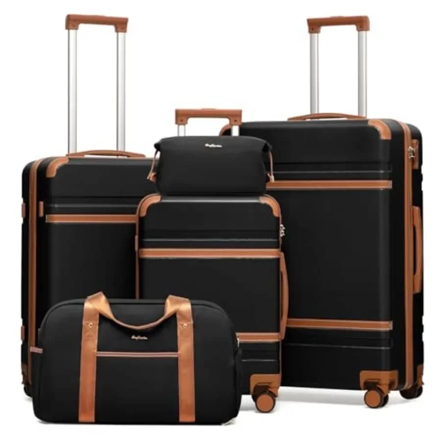 Luggage Sets with PC+ABS Hardshell for Travel, Black, Lightweight and Scratch-Resistant