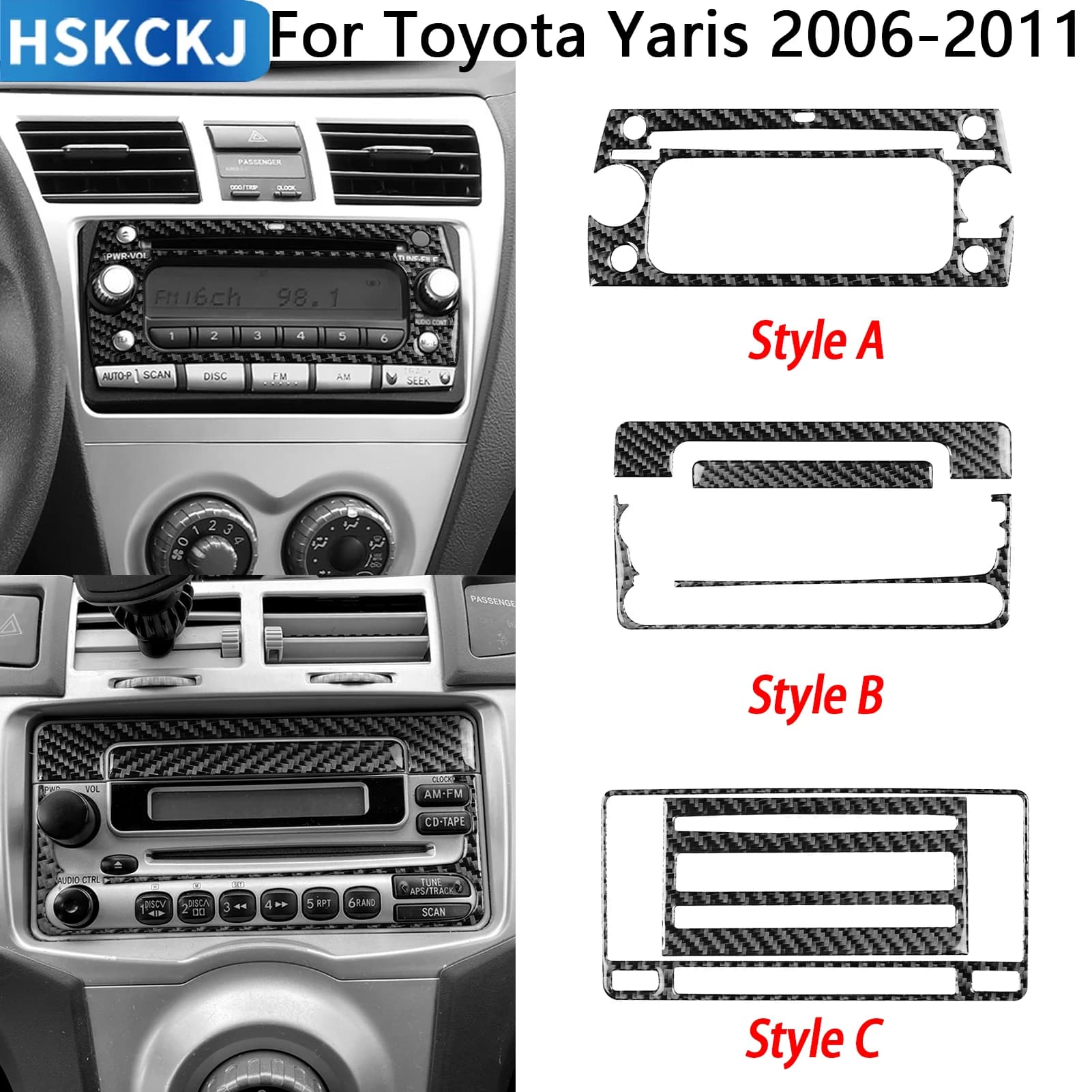 Per Toyota Yaris 2006-2011, Modifica del Rivestimento Interno, Adesivo Decorativo in Fibra di Carbonio per Pannello CD del Controllo Centrale, Accessori Auto