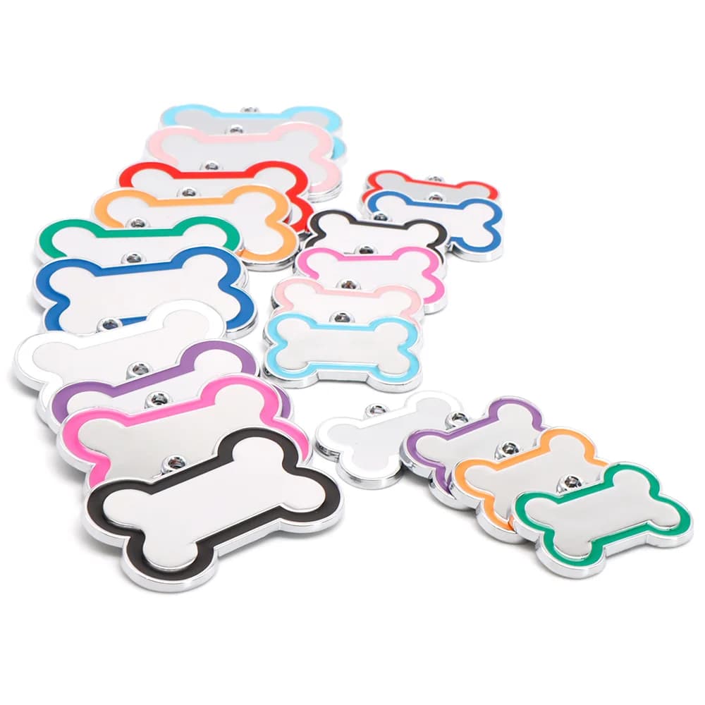 Commercio all'ingrosso 100 pz 10 colorato carino inciso ID targhetta per cani osso fai da te targhette identificative per cani per cani gatto collari personalizzati accessori per animali domestici