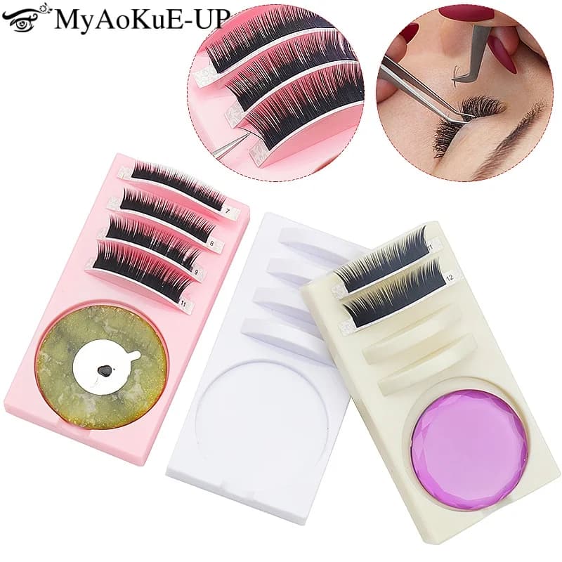 Reusable 2 in 1 acrylic extension eyelashes fake pad support and support glue eyelashes innestate assistance station eyelashes elevator makeup tool