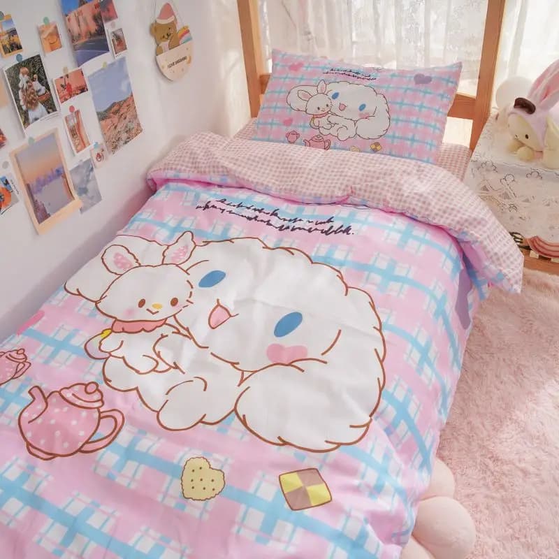 Sanrio Kuromi Cinnamoroll Hello Kitty Melody Sleeping Federa Copripiumino Bed linen Set of three pieces Bed linen set for girl cute gift