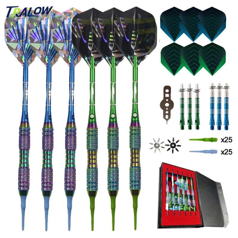 TRALOW 12 Pack Soft Tip Darts Set With Aluminum Shafts Flights Plastic Tips For Electronic Dartboard Home Pub Game Play Practice
