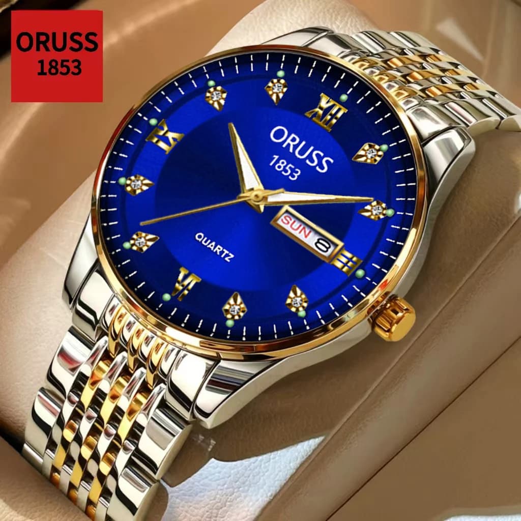 Orologio al Quarzo di Lusso ORUSS per Uomo; Business Casual; Cinturino in Acciaio Inossidabile Impermeabile con Luce Notturna; Regalo di Moda Maschile
