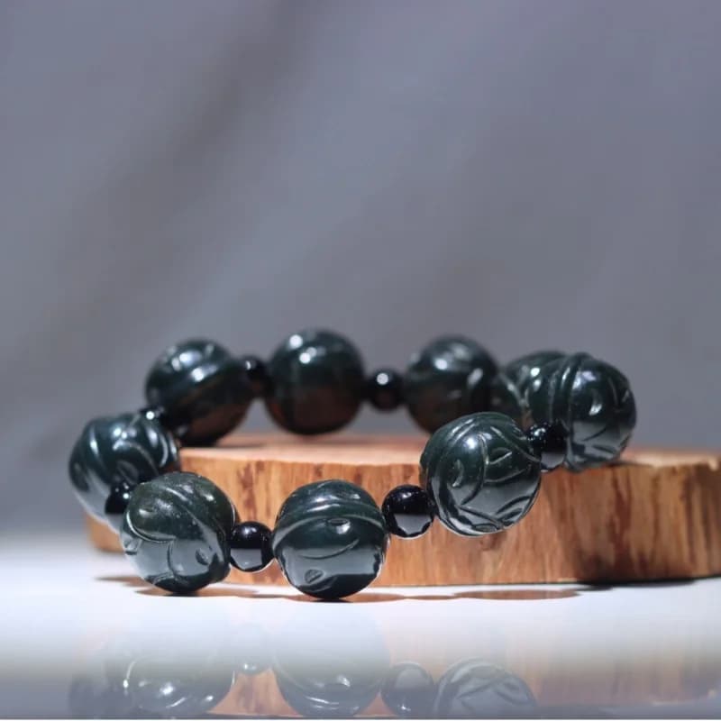 Bracciale con perline di Buddha verdi Hetian per uomo e donna, in giada, a forma di sfera