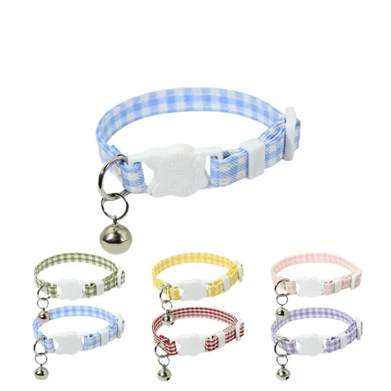 New Cat Collar with Grid Buckle Adjustable Pet Collar with Bell Cute Little Necklace for Puppy Dog Cat Pet Supplies Accessories