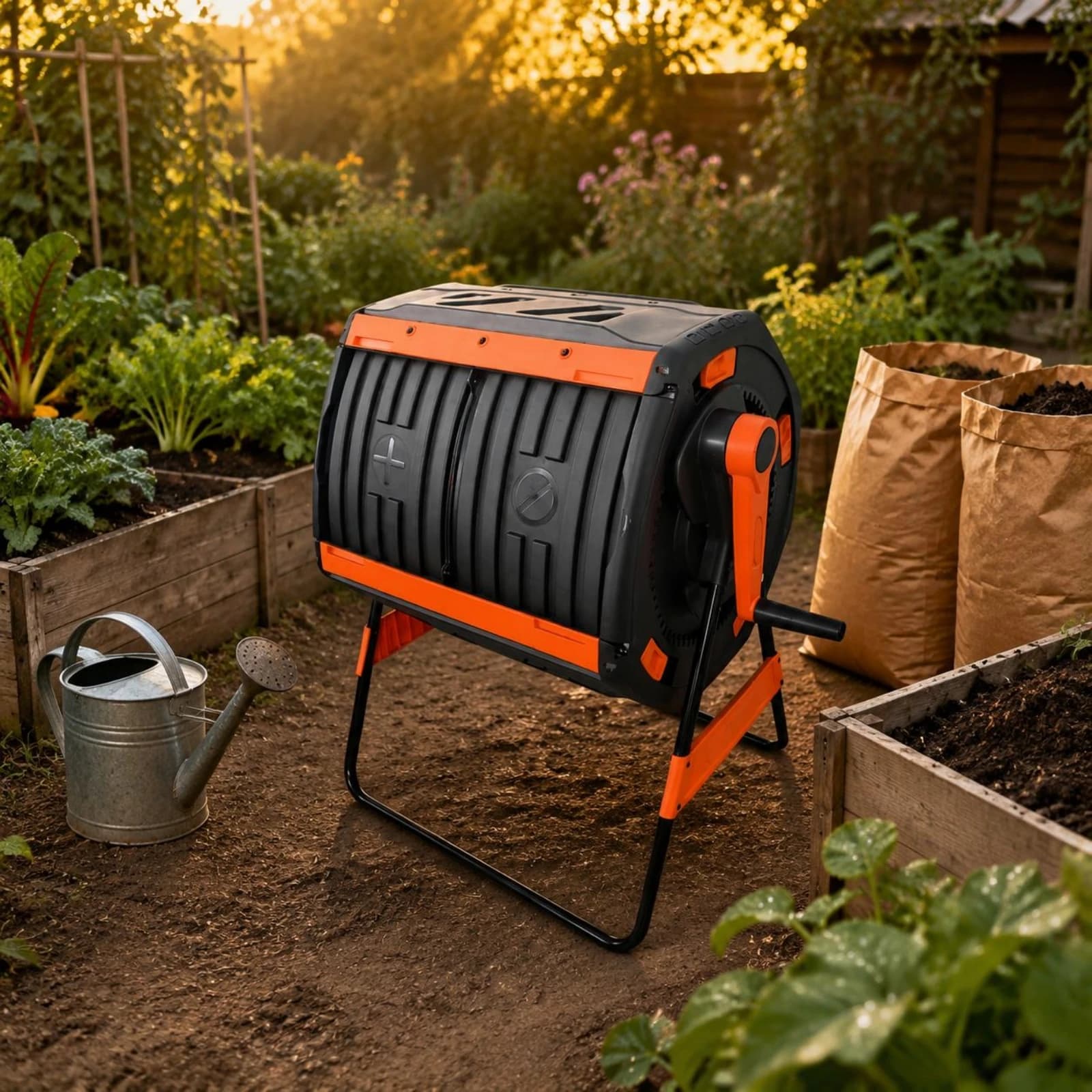 200 L Rotating Compost Tumbler Easy to Turn Tumbling Compost Bin Outdoor Storage Rodent-Proof BPASafe for Gardeners, Backyard