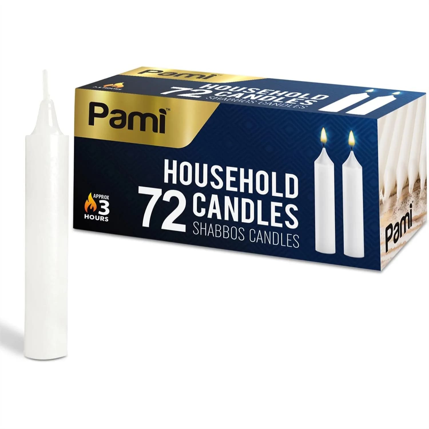Unscented Taper Candles 72-Pack for Shabbat with 3 Hours Burning Time, Paraffin Shabbos Candles for Candlestick Holders
