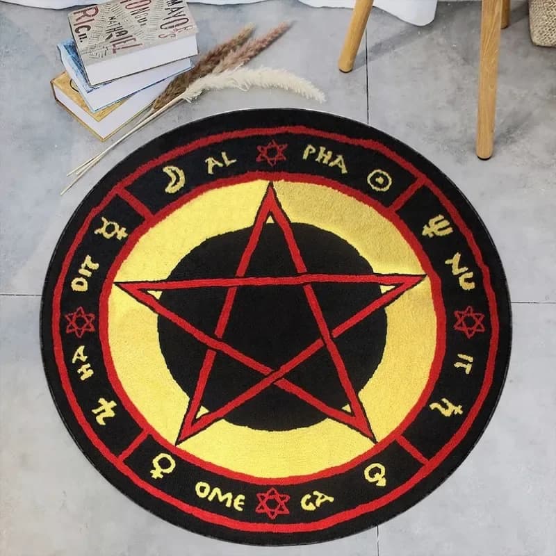 Mystic Symbol Print Round Area Rug, Crystal Velvet Astro-Inspired Floor Mat for Living Room Bedroom Decor, Gothic Circle Carpet