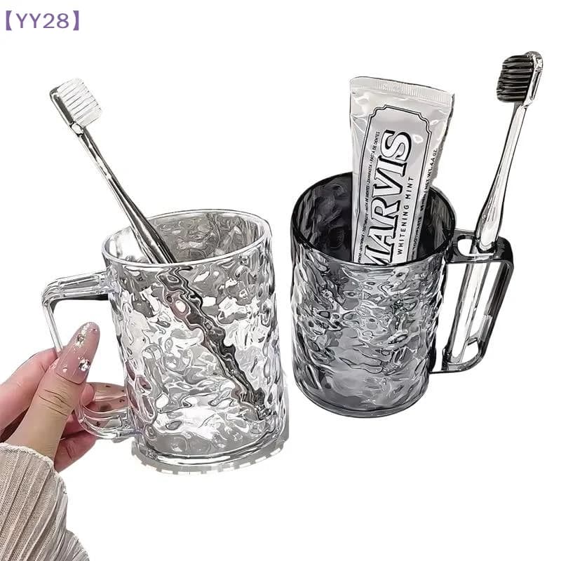 【YY28】Glacier Ripple Tazza Portaspazzolino in Plastica con Manico, Portaspazzolino Trasparente Portatile per Bagno e Hotel