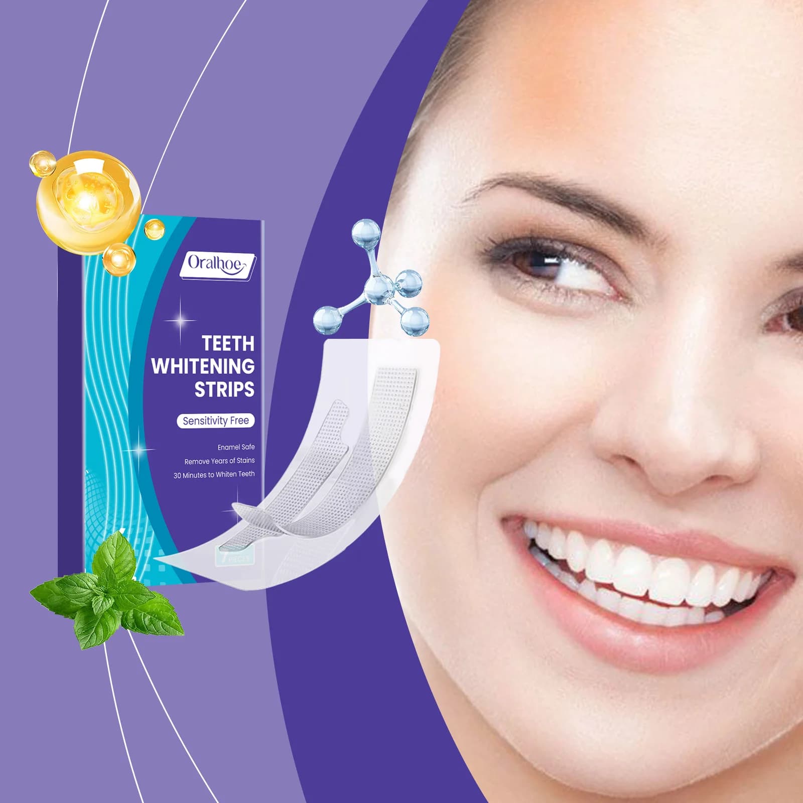 Teeth whitening strips: deep cleaning of teeth spots, yellow teeth, dirt and fresh breath, whitening patches for effective teeth
