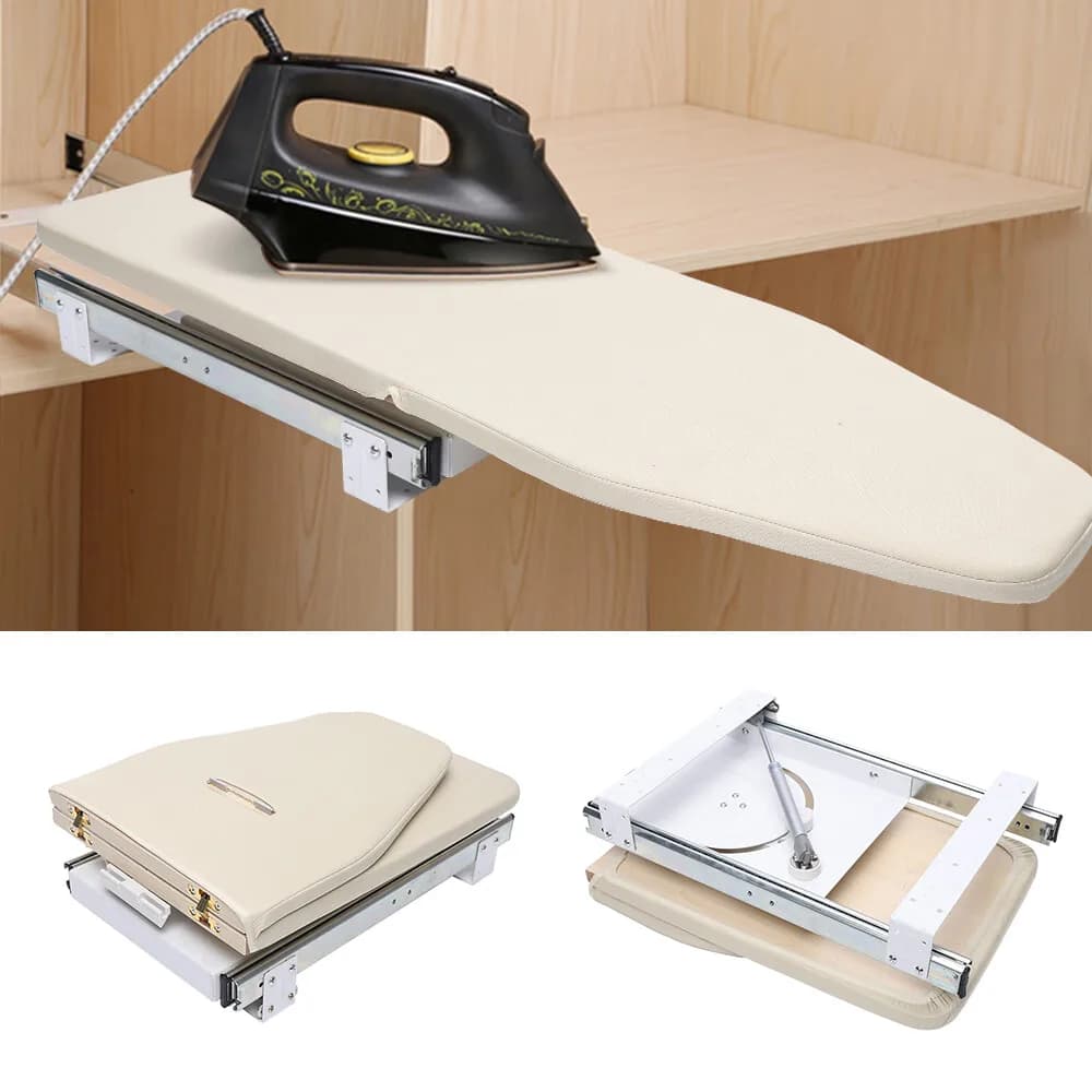 180 ° Asse da Stiro Girevole e Retrattile per Armadio, Facile Installazione, Salvaspazio, Beige