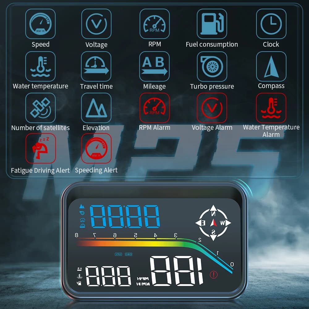 4.5inch Big Screen LED Projector HUD OBD2+GPS Plug and Play M25 Windshield with Clock & Fuel Consumption for Universal Car