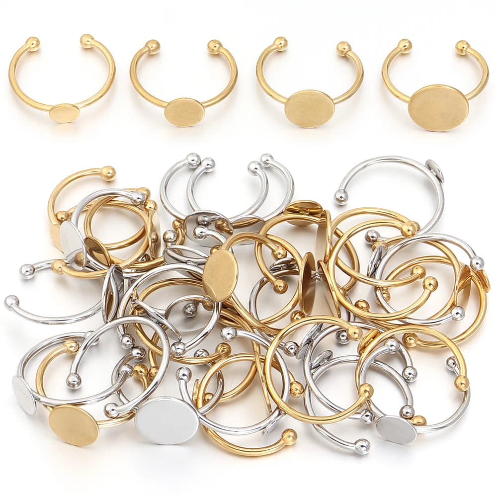 5Pcs/Lot Stainless Steel Gold Plated Blank Bases Rings Settings Cabochon Cameo Tray Bezel DIY Rings Jewelry Making Accessories