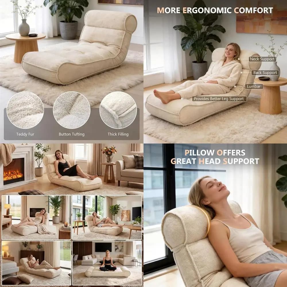 Sedia da Meditazione con Schienale Regolabile 67 - Poltrona, Sedia da Gaming, Lettino per Adulti, Beige Chiaro