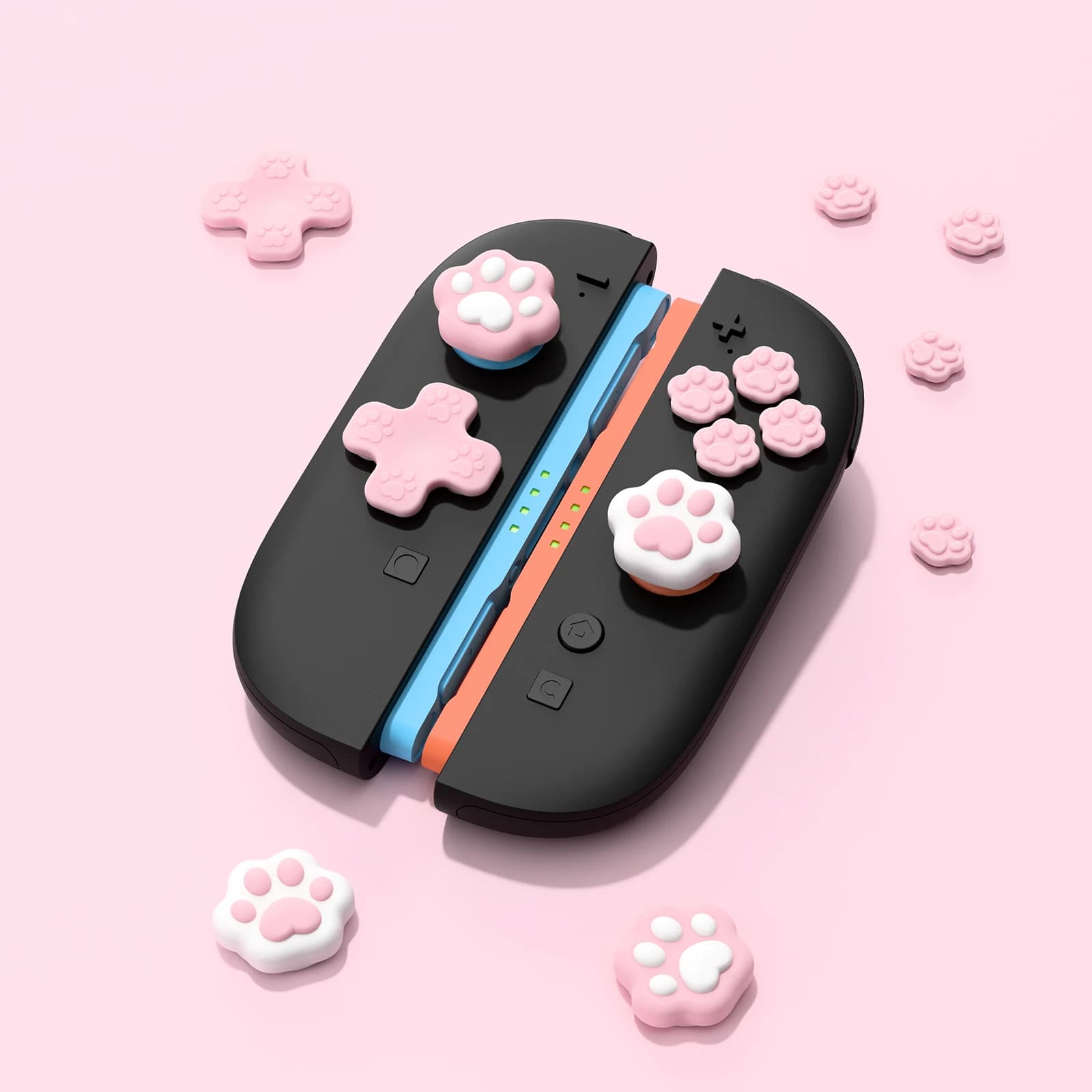 GeekShare Set di cappucci per pulsanti D-Pad incrociati in silicone Copri joystick, Manopole per pollice con pulsante chiave Cat Paw ABXY compatibili con Switch 2