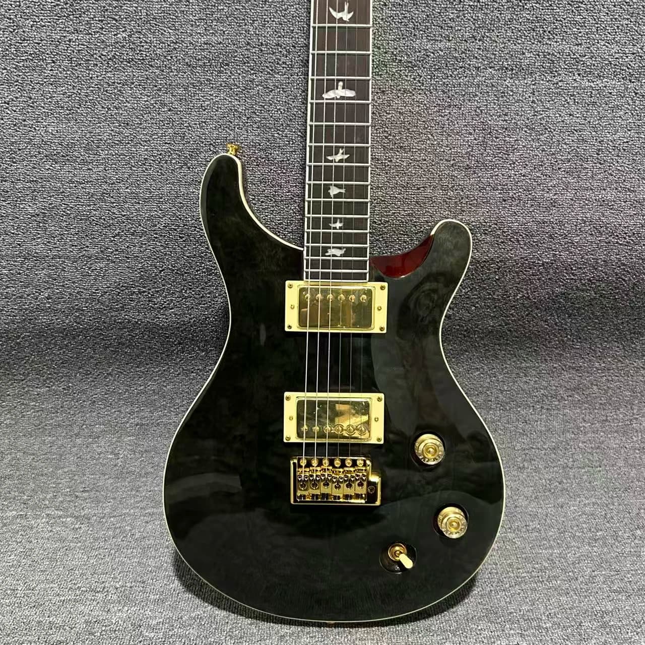 Chitarra Elettrica PRS Nera per Blues, Jazz, Pop e Rock, con Ponte Fisso, Realizzata a Mano, Spedizione Gratuita