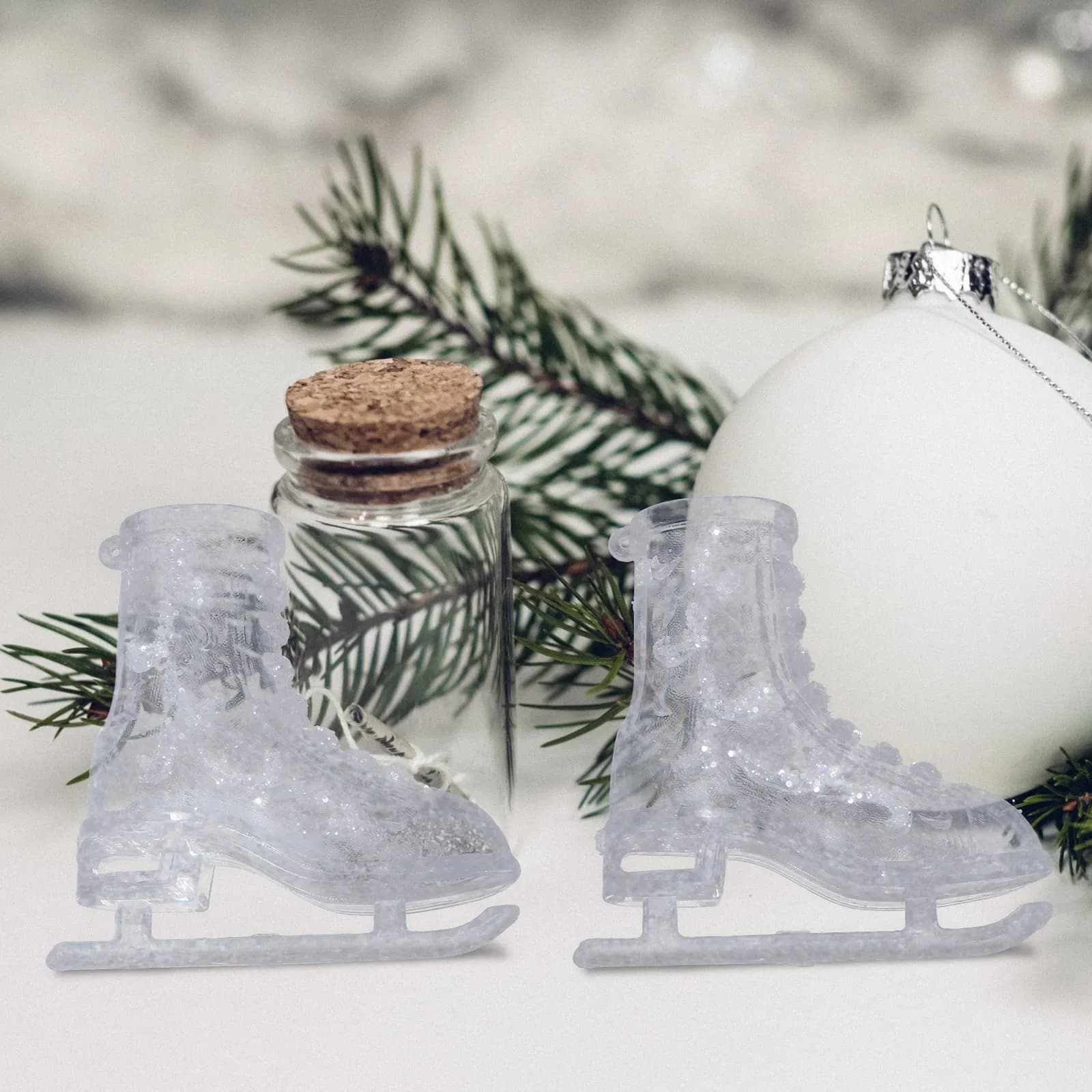 2 pezzi di ornamenti acrilici a forma di pattini da ghiaccio, decorazioni natalizie da appendere per scrivania, ufficio, festa, finestra, ciondolo natalizio, decorazione festiva