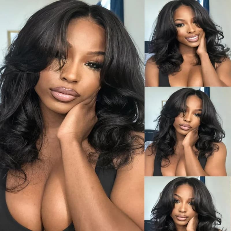 Loose Body Wave Pre Everything Glueless 13x4Lace Front Wig Human Hair Drawstring Precut Lace Pre Plucked Bleached Bye Bye Knots 3S Ready to Wear and Go Wig with Face Framing Curtain Bang 16Inch