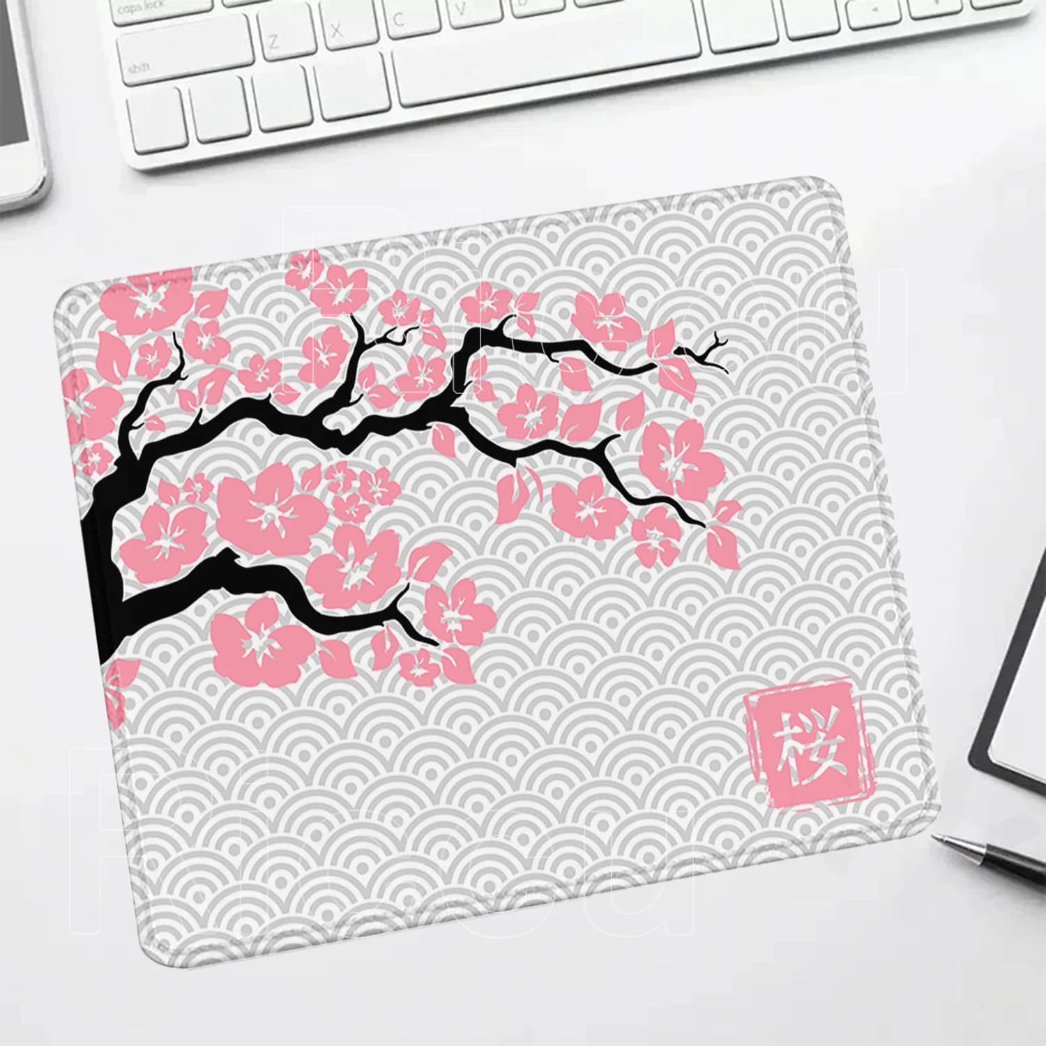 Tappetino per Mouse di Piccole Dimensioni con Stampa HD di Fiori di Ciliegio Giapponese, per Computer e Ufficio, 400x450mm, Antiscivolo