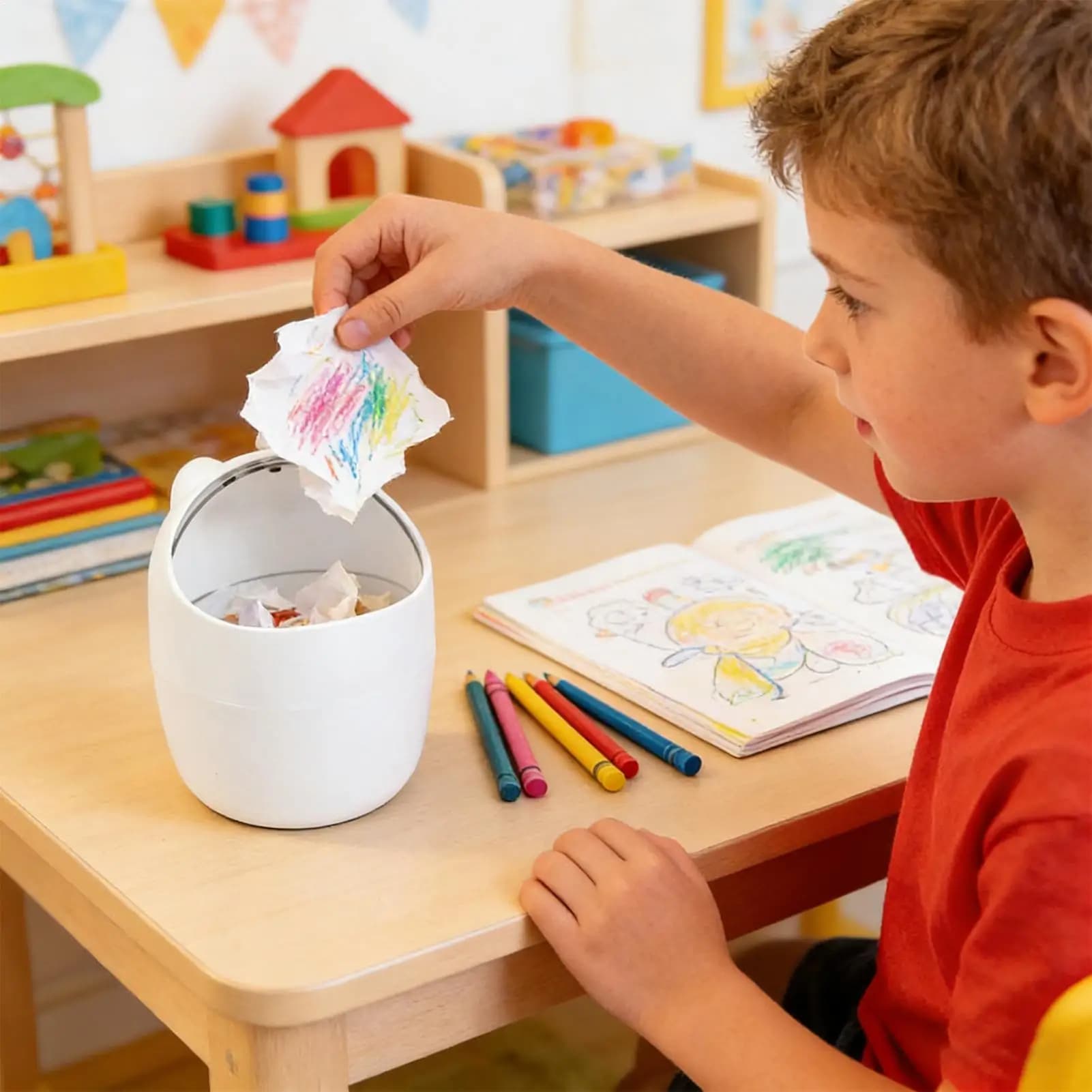 Mini cestino per scrivania, simpatico contenitore per la raccolta differenziata a forma di orsetto con coperchio rimovibile, per dormitorio, auto, officina, lavanderia, cucina
