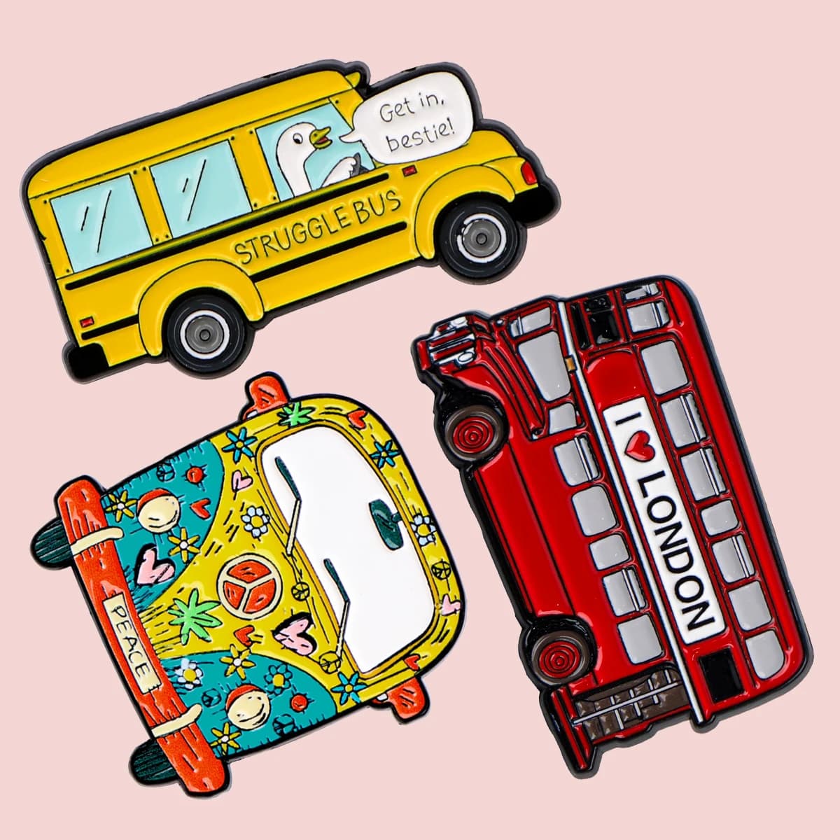 Set da 3 spille smaltate a tema autobus, colorate, in metallo, per zaino, cappello, borsa, colletto, risvolto, distintivi, gioielli alla moda da uomo e donna, collezione, regali