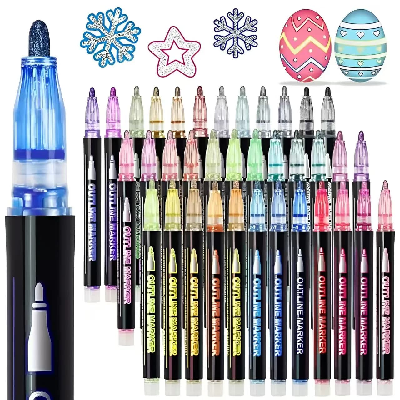 Set di 48 Pennarelli Doppia Linea con Effetto Glitter Autocontornante per Colorare e Disegnare - Creazioni Sorprendenti
