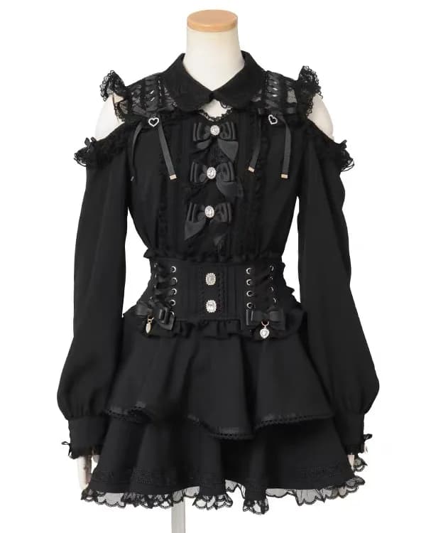 Cute Sweet Style Japanese Production New Shirt Lace Splice Shoulder Bared Lolita Blouse Long Sleeve Polyester Fiber Women's S...
