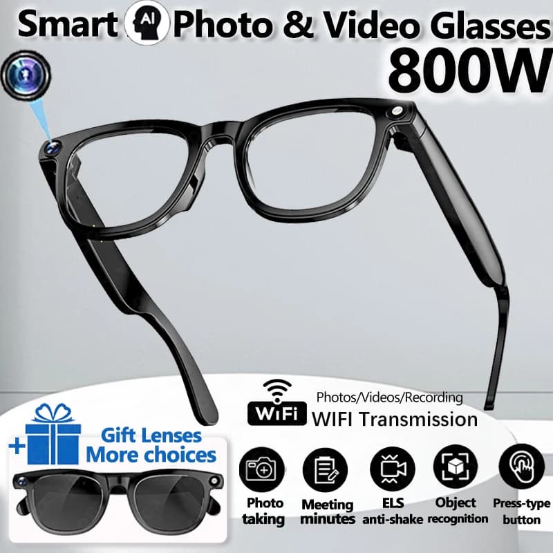 Smart 2026 Glasses with 800W Camera, AI Translation, 4K Video, GPT Chat, Musical Reproduction, Wi-Fi Transmission, 290mAh Battery