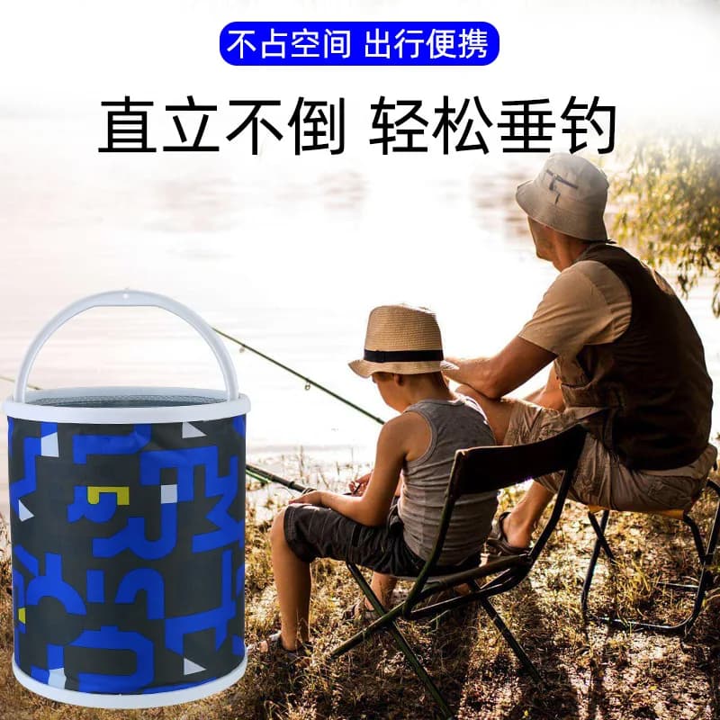 Height 28 cm Diameter 25 cm Outdoor wild fishing Rigid background Tela Fishing bucket Anti-salt net Fishing rope Dry bags folding