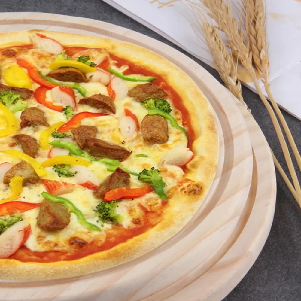1Pcs Wooden Pizza Plate 8 Inch Sturdy Eco Friendly Wood Bread Steak Tray Multi Purpose Food Serving Tray Kitchen Tableware Decor
