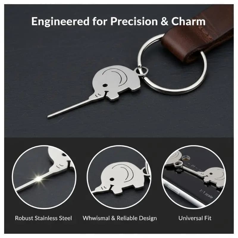 Cute Elephant Shaped Keychain Universal SIM Card Eject Pin All Smartphone Removal Tool