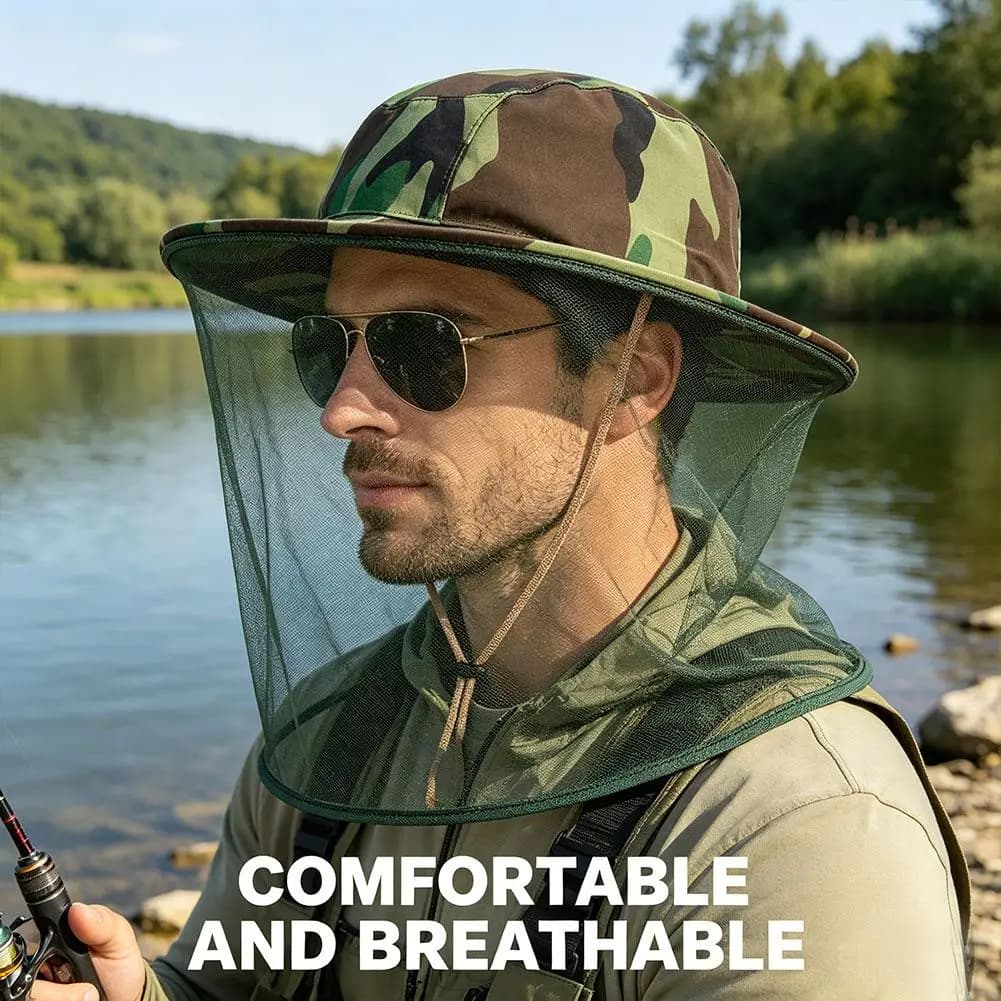 Camouflage Male Fishing Hat Anti-bee Insect Anti-mosquito Net Anti-insect Hat Mesh Fishing Hat Outdoor Hat with Sun Cover