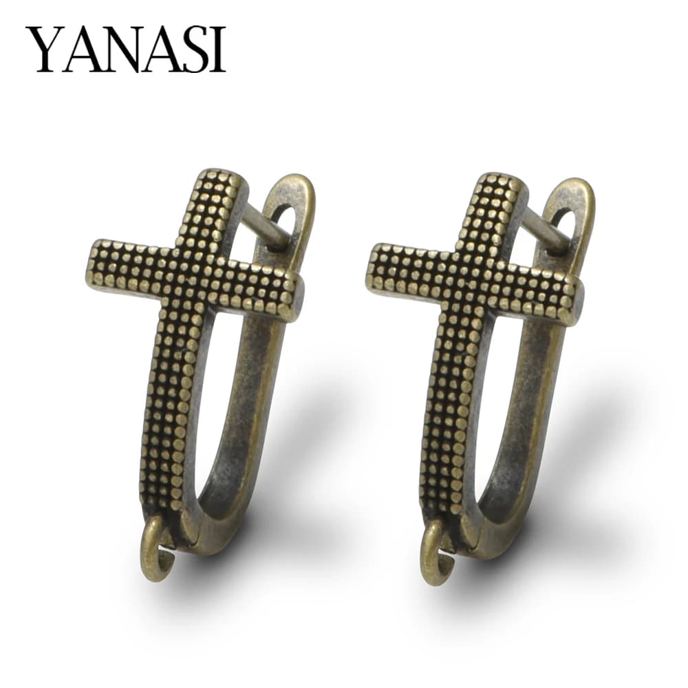 1 Pair NEW Cross Antique Bronze Brass Earring Clasps Hooks Accessories For DIY Woman Earring Jewelry Making Supplies
