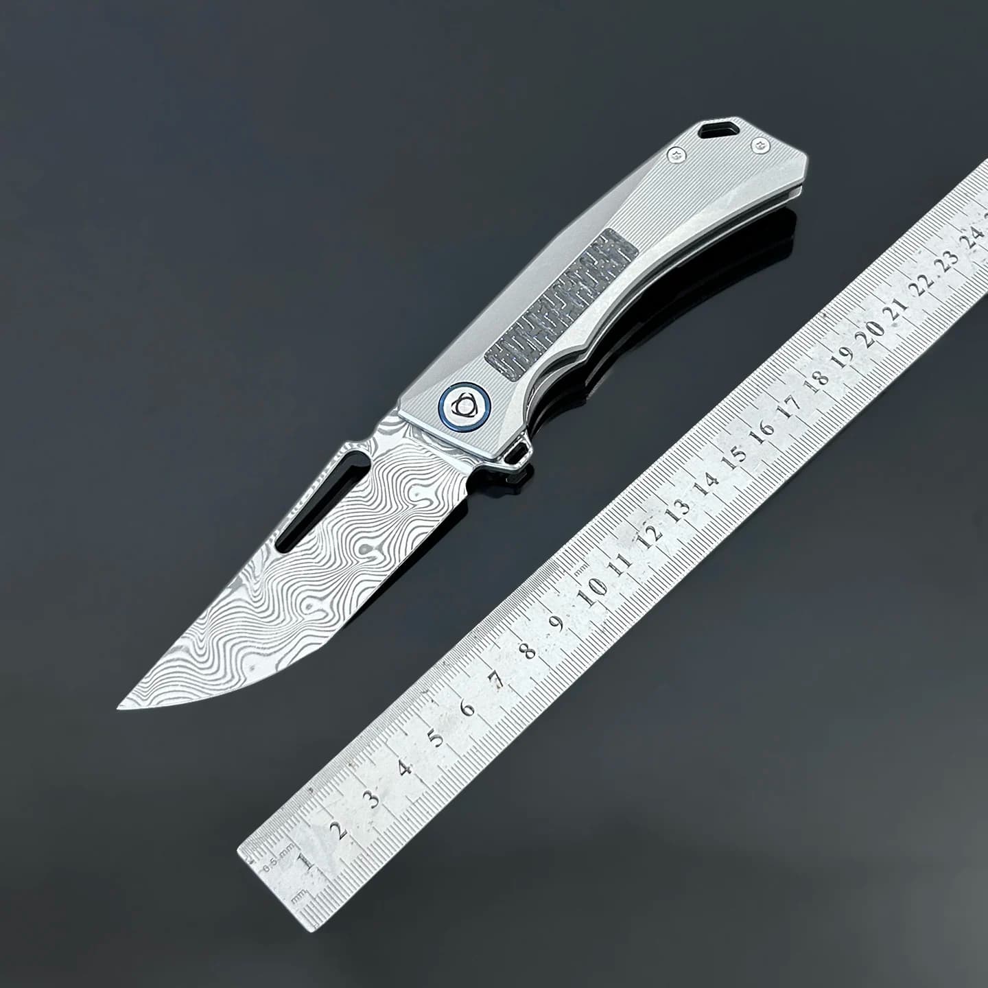RWL34 PMC27 Damascus Folding Knife Vacuum Deep Cooling TC4 Titanium Handle Ceramic Bearing Camping Kitchen EDC Tool