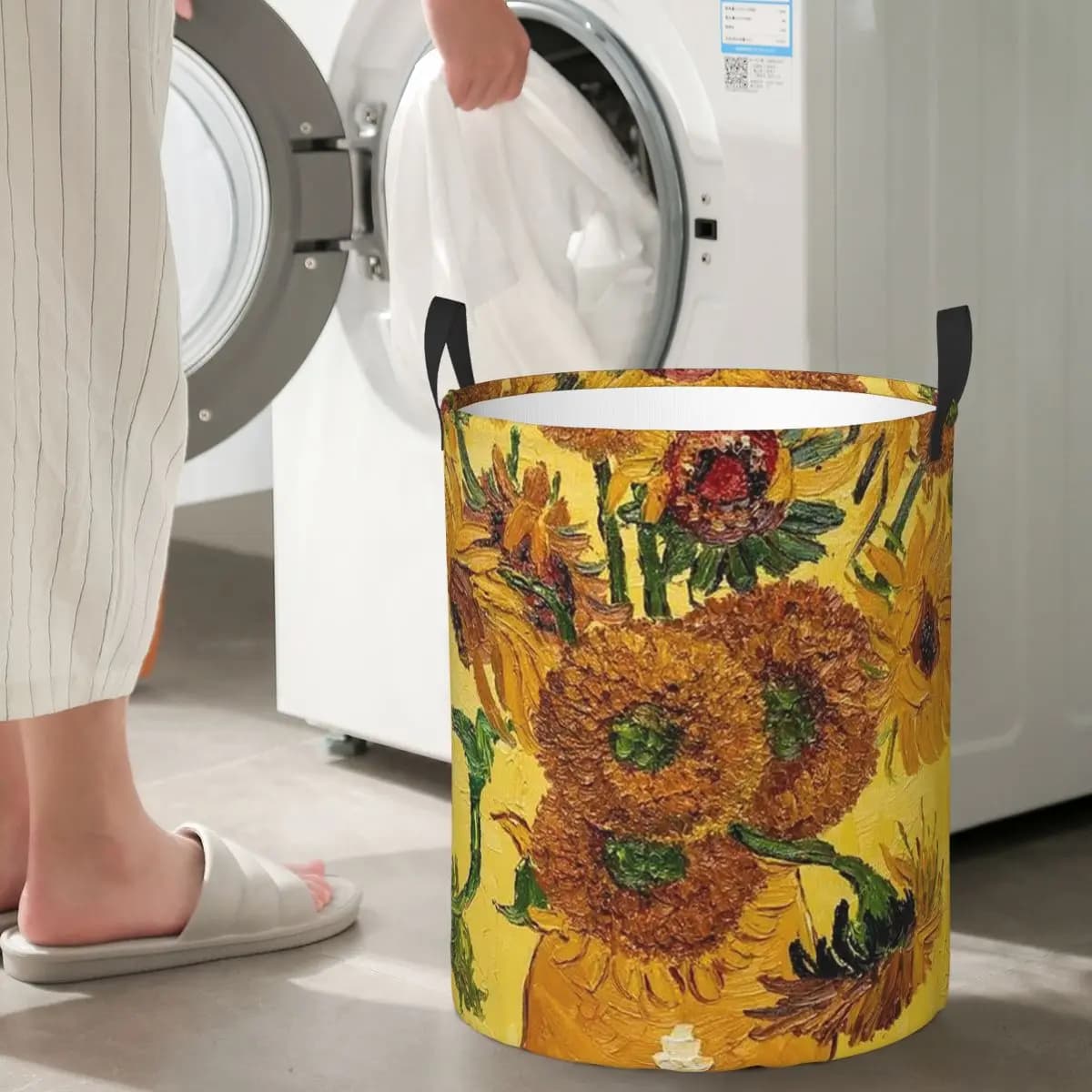 Cesto Pieghevole per Bucato e Giocattoli con Stampa Girasoli di Vincent Van Gogh, Grande Borsa Impermeabile per Vestiti Sporchi