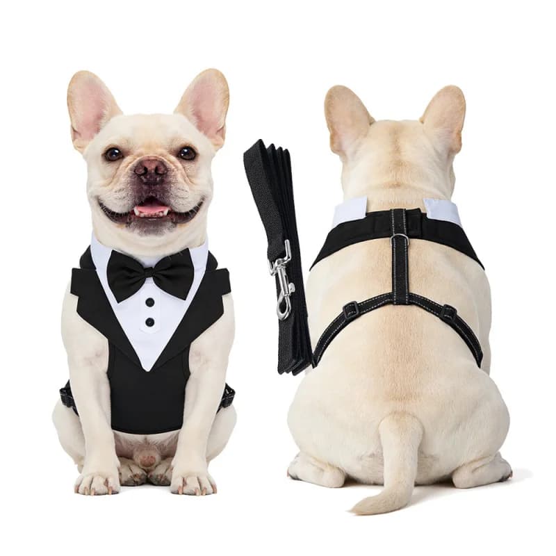 Dog Tuxedo Harness With Bow Tie Formal Pet Suit Harness Adjustable Puppy Vest Harness For Wedding Party For All Kinds Of Dogs