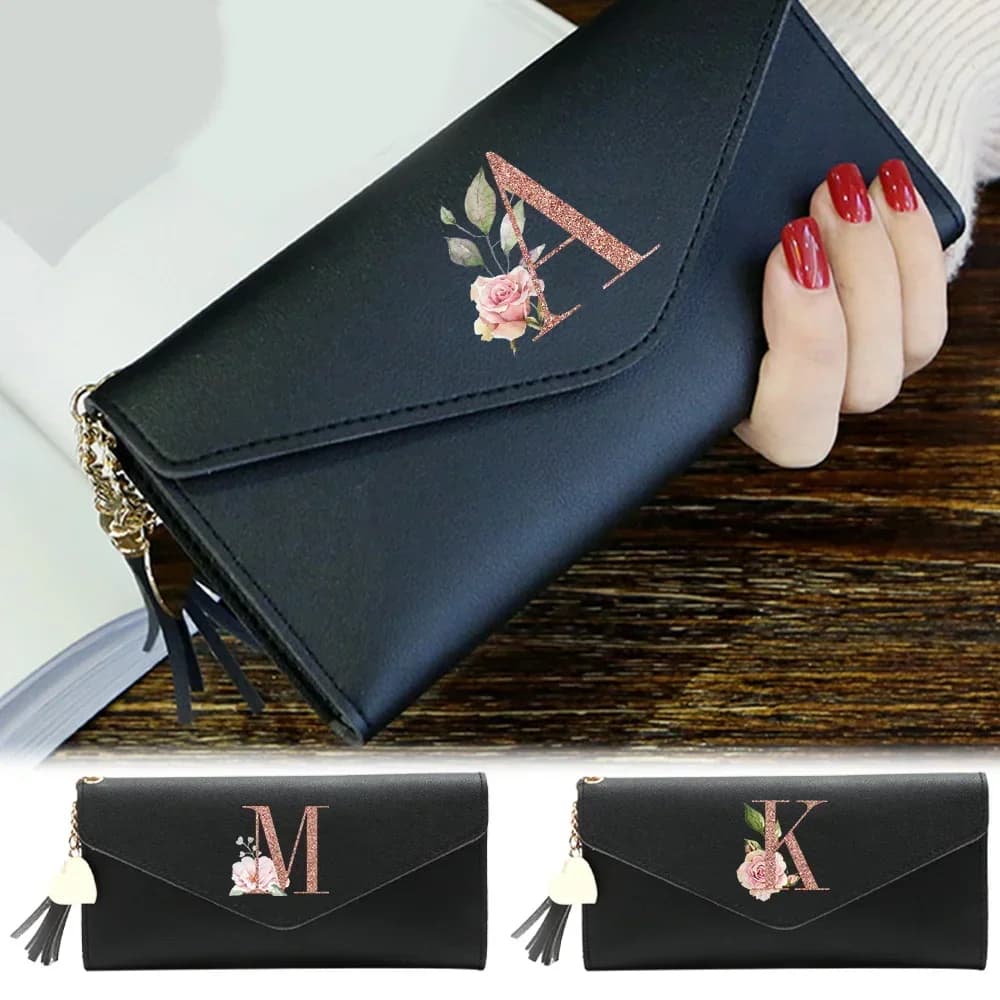 Portafoglio Portamonete piccolo in pelle nera Portafoglio con blocco Rfid Mini portamonete modello oro rosa con finestra identificativa per donna