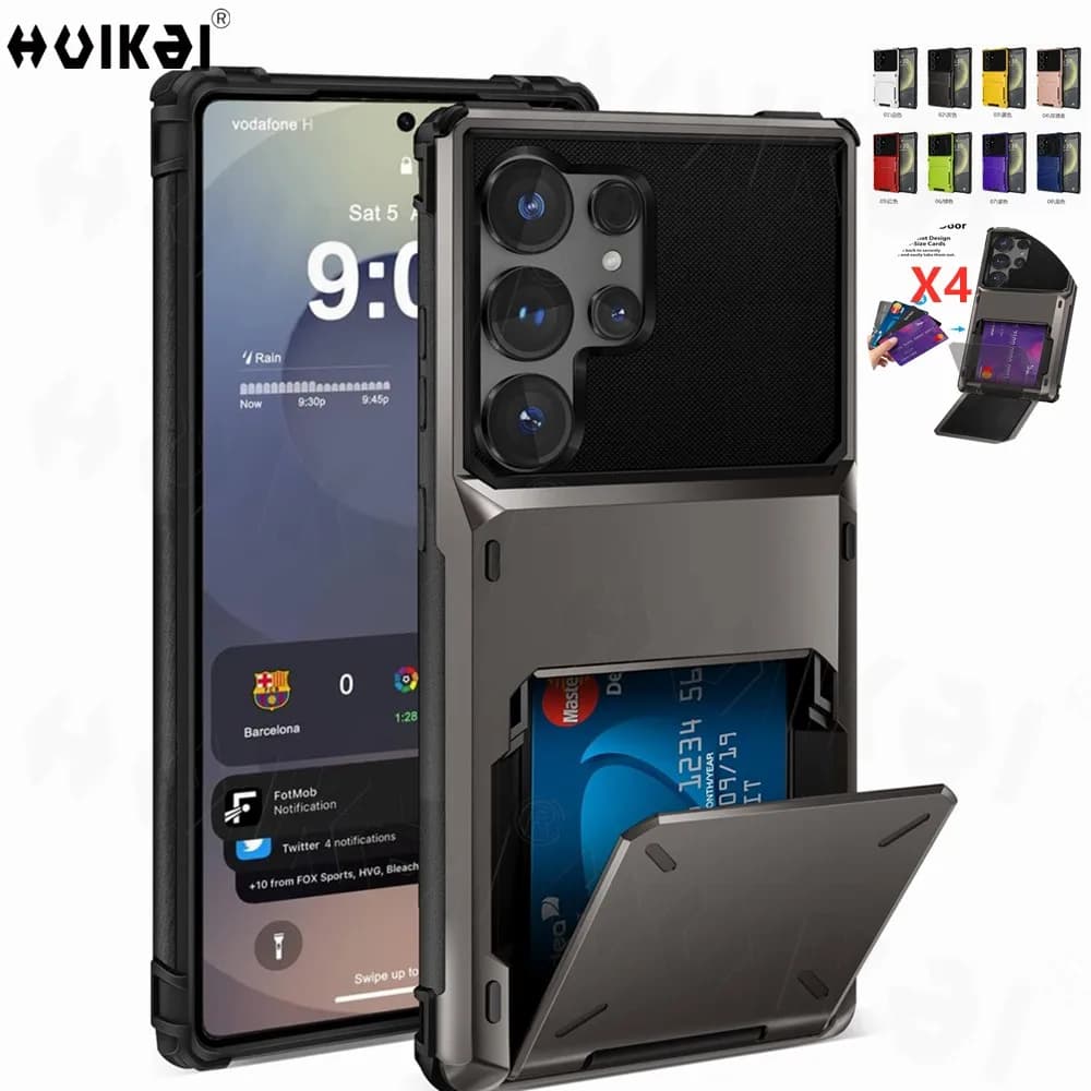 Custodia Portacarte per Samsung Galaxy S26 Ultra, S26 Plus, S25 Ultra, S24 Ultra, Robusta Cover Protettiva con Slot Nascosto per Carte