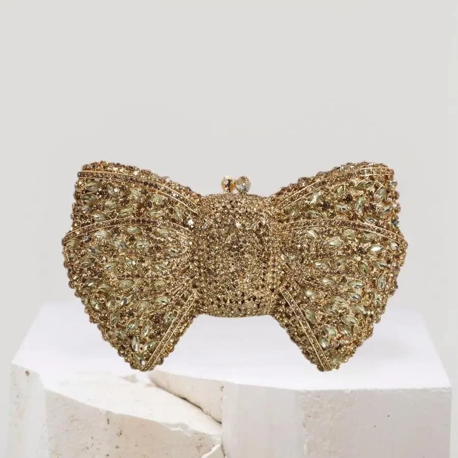 Women Luxury Bowknot Shaped Evening Clutch Sparkling Rhinestones Handbag For Banquet