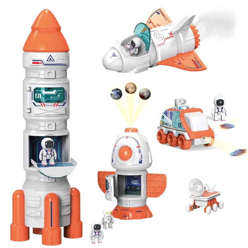 Nuovo giocattolo di assemblaggio spaziale Astronave razzo fai-da-te con musica leggera, proiezione, scienza e istruzione, giocattolo per bambini