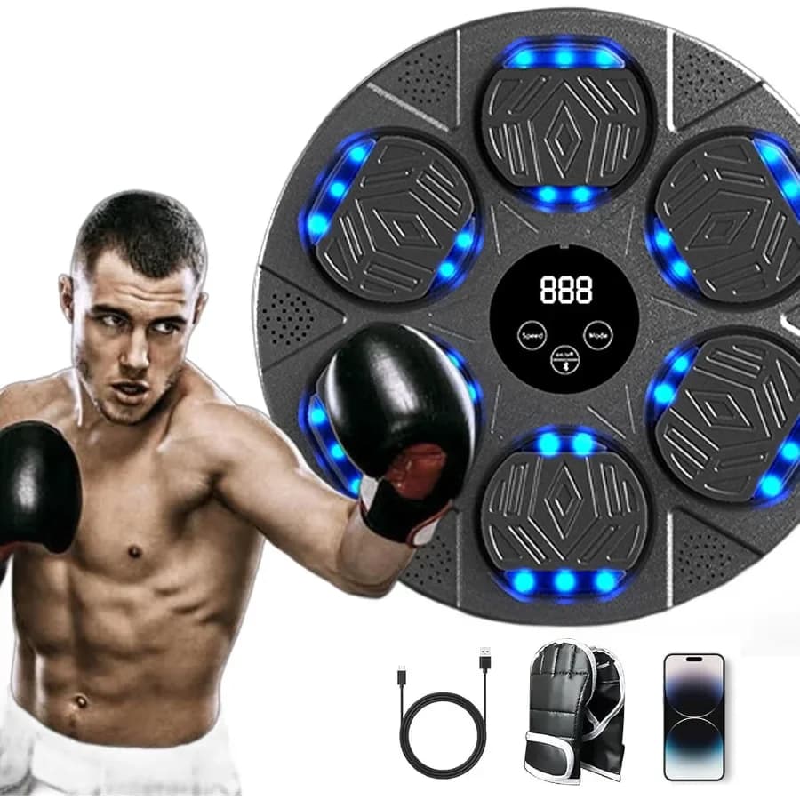 2025 Musical boxing machine with boxing glove Smart Bluetooth interactive boxing bag with LED lights for home equipment