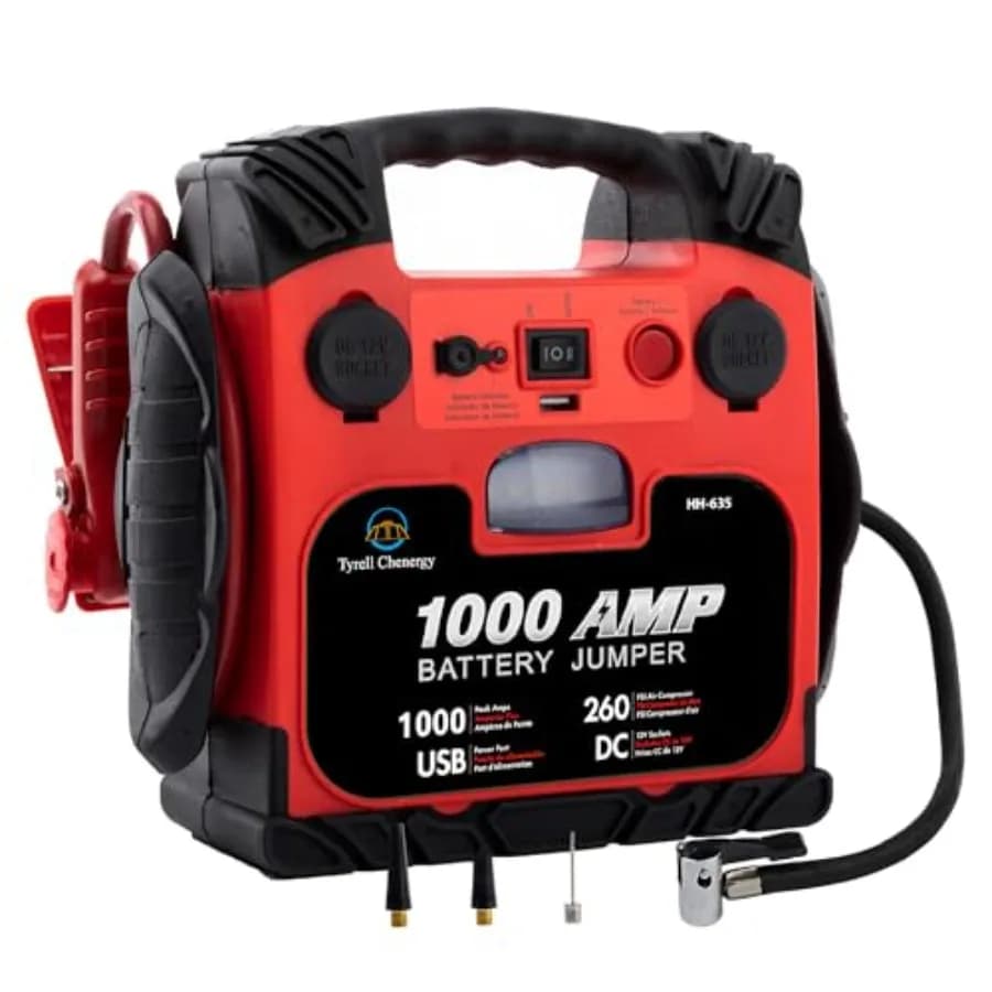 Avviatore di Emergenza per Auto con Compressore d'Aria, Gonfiatore Portatile per Pneumatici 260PSI 1000Amp, Booster Batteria, Compatibile con Motori Fino a 5L a Benzina o 5L Diesel