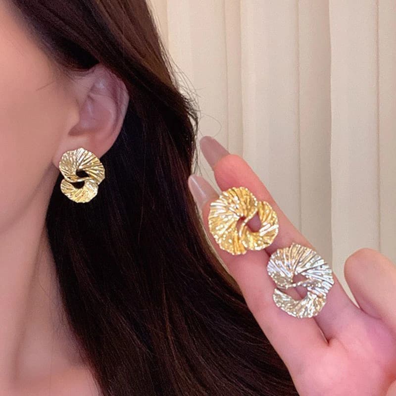 925 Silver Needle Gold Color Twisted Earrings For Women Metal Earing Jewelry 2026 Trending Irregular Wrinkled Geometric Earrings