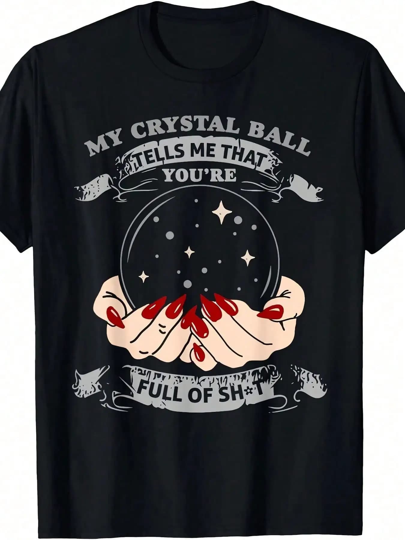 T-shirt Wicca Psychic Witchcraft Witch Wiccan Crystal Ball - 100% cotone, stile casual, per tutte le stagioni