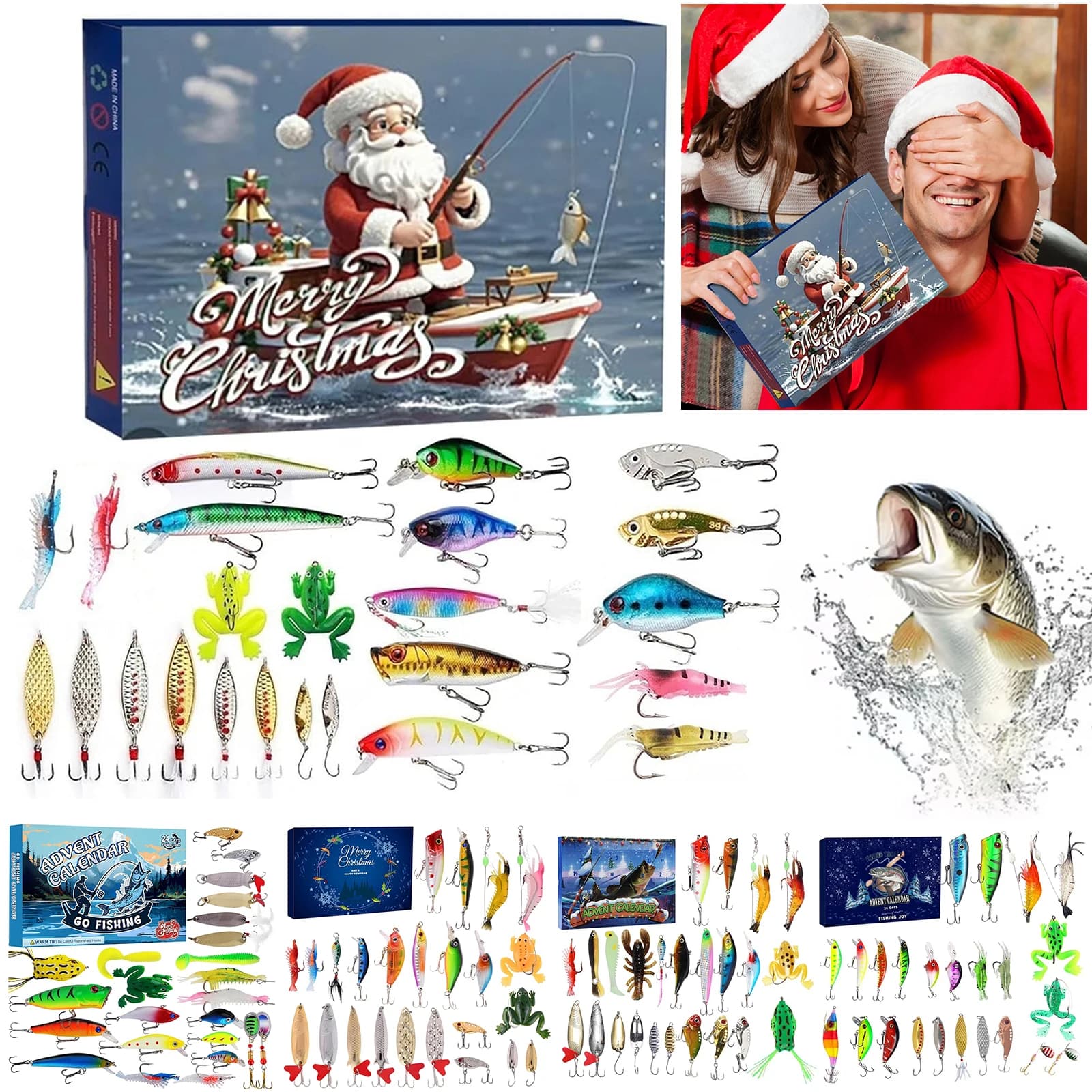 2025 Calendario dell'Avvento da pesca 24 giorni Set di esche da pesca Calendario dell'Avvento di Natale da pesca Il miglior regalo a sorpresa di Natale per Fisher